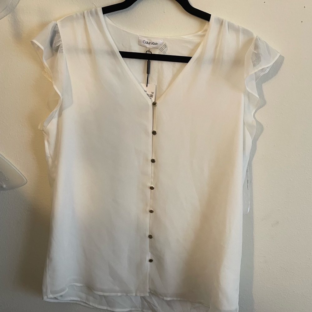 calvin klein blouse with gold buttons